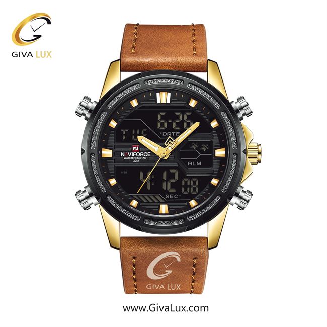 ساعت مچی اسپرت-مردانه ناوی فورس|Naviforce|نوی فورس|نیوی فورس دو زمانه مشکی-طلایی | عسلی| مشکی-طلایی| کد رفرنس NF9138 G/B/L.BN